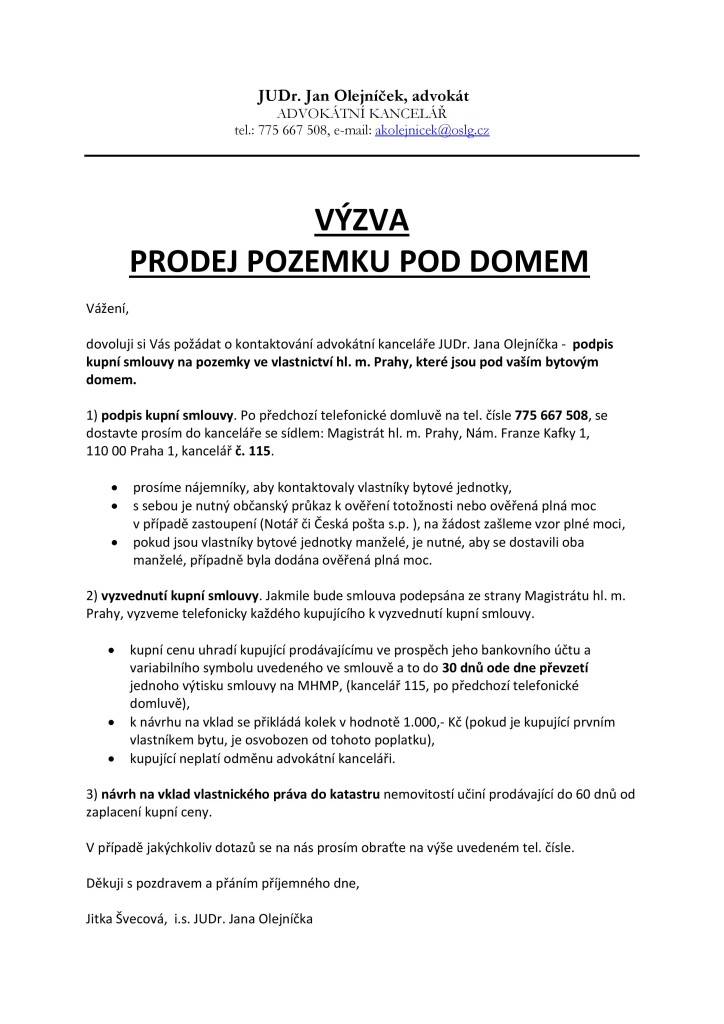 Vývěska prodej pozemku pod domem
